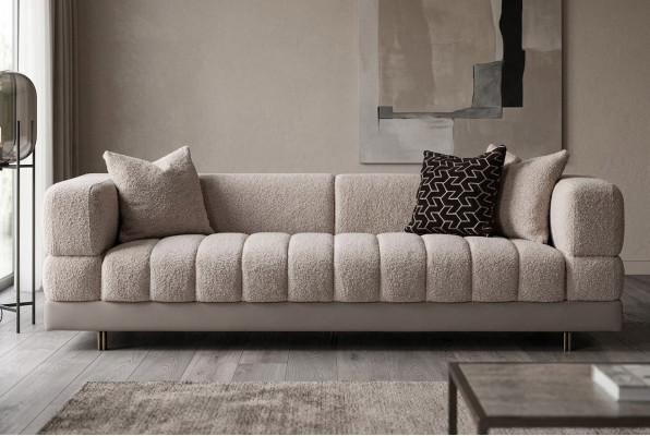Dräisëtzeger Couch Sofa 3 Sëtzer Polstersofa Stoffsofa Modern Gro