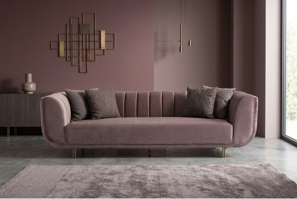 Modern Dräisëtz Couch Sofa Polstersofa Stoffsofa Lila, 3-Sëtz, Nei