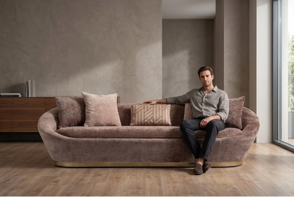 Dräisëtzeger Sofa 3-Sëtzer Stoffsofa Beige Luxus Polstersofa Canapé Stoff