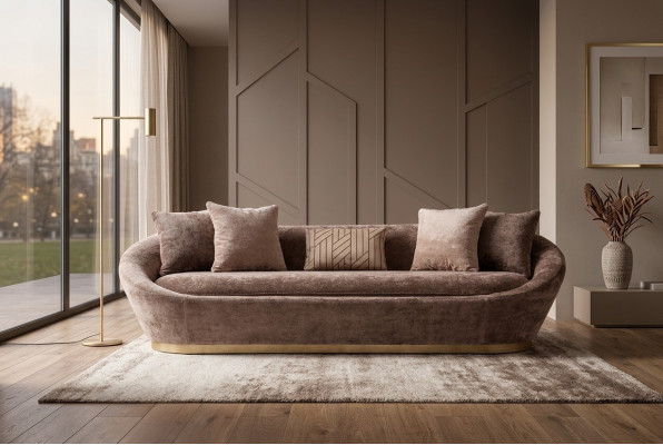 Dräisëtzeger Sofa 3-Sëtzer Stoffsofa Beige Luxus Polstersofa Canapé Stoff