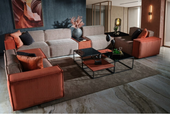 Grousst Ecksofa U-Form Stoffséi Couch Polstersofa Orange Modern Sofa