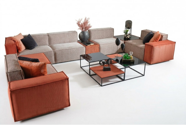 Grousst Ecksofa U-Form Stoffséi Couch Polstersofa Orange Modern Sofa