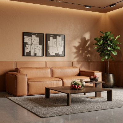 Luxus Dräisaz Sofa 3 Sëtz Braun Polstersofa Couch Konschtlieder Nei