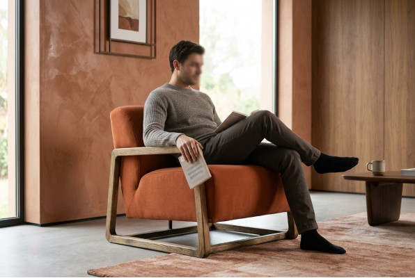 Sesselen Ainzesëtz Sëtz Orange Holz Wunnzëmmer Relaxsessel Design
