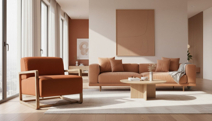 Sesselen Ainzesëtz Sëtz Orange Holz Wunnzëmmer Relaxsessel Design