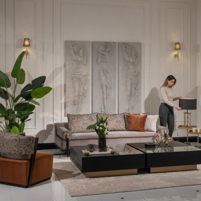 Sofagarnitur Drësëtzer Fauteuil Couchtische Set 6-Teileg Gro Wunnzëmmer