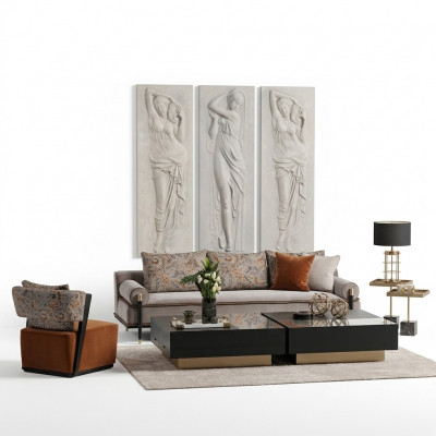 Sofagarnitur Drësëtzer Fauteuil Couchtische Set 6-Teileg Gro Wunnzëmmer
