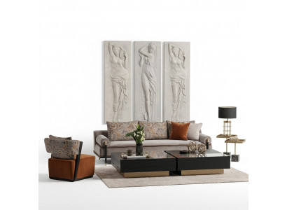 Sofagarnitur Drësëtzer Fauteuil Couchtische Set 6-Teileg Gro Wunnzëmmer