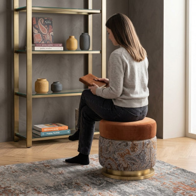 Sëtzkëssen Sëtzocker Pouf Foussocker Sëtzkëssen Stoft Orange Ronnen Hocker