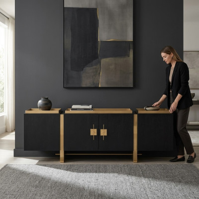 Anrichte Sideboard Schaf Kommode Holz Schwaarz Modernen Design Gold