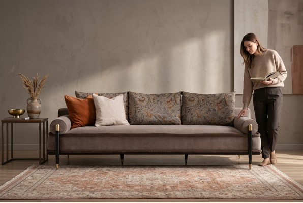 Dräisëtzer Canapé 3 Sëtzer Stoffcanapé Gri Fraen Polstersofae Couch Stoff