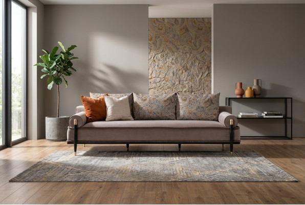 Dräisëtzer Canapé 3 Sëtzer Stoffcanapé Gri Fraen Polstersofae Couch Stoff