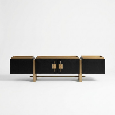Sideboard RTV Lowboard TV Stänner Schwaarz Modernen Design Gold Holz