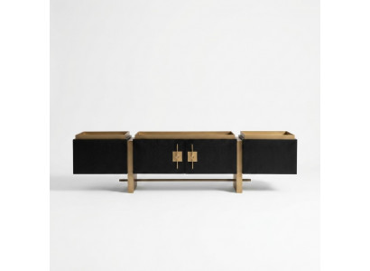 Sideboard RTV Lowboard TV Stänner Schwaarz Modernen Design Gold Holz