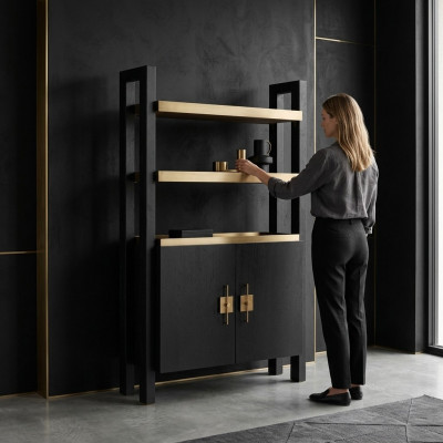 Schaf mat Regaler Holzzchaf Schranken Holz Schwaarz Design Gold Neien