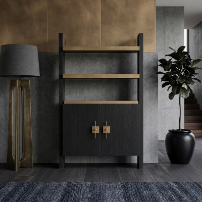 Schaf mat Regaler Holzzchaf Schranken Holz Schwaarz Design Gold Neien