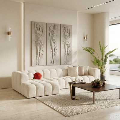 Ecksofa Stoffsofa Polstersofa Modern Luxus Sofa Relax Wäiss Canapéen