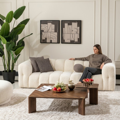 Couch Luxus Dreesëtz Sofa 3 Sëtz Stoffsoufa Polstersoufa Stoff Wäiss