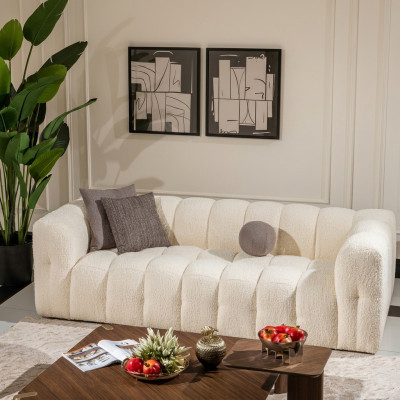 Couch Luxus Dreesëtz Sofa 3 Sëtz Stoffsoufa Polstersoufa Stoff Wäiss