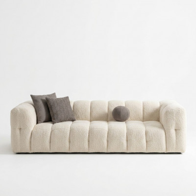 Couch Luxus Dreesëtz Sofa 3 Sëtz Stoffsoufa Polstersoufa Stoff Wäiss