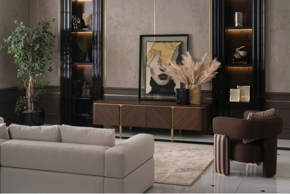 Garnitur Ecksofa Fauteuil Stoffsofa RTV Niddregschaf Beige Modern 3-teilest Set