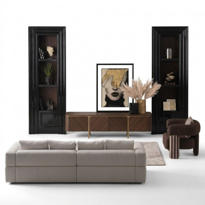 Garnitur Ecksofa Fauteuil Stoffsofa RTV Niddregschaf Beige Modern 3-teilest Set