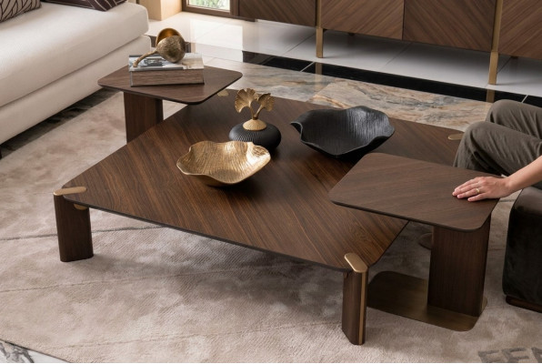 Grupp 3tlg Couchdësch Niewendëscher Kaffisdësch Braun Holz Set Dësch