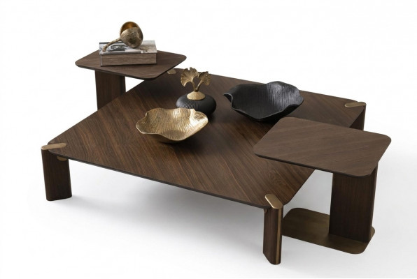 Grupp 3tlg Couchdësch Niewendëscher Kaffisdësch Braun Holz Set Dësch