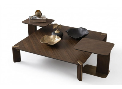 Grupp 3tlg Couchdësch Niewendëscher Kaffisdësch Braun Holz Set Dësch