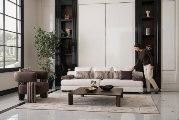 Komplett Canapé Garnitur Sofa Fauteuil Braun Stoffssofa Polstersofa Dësch