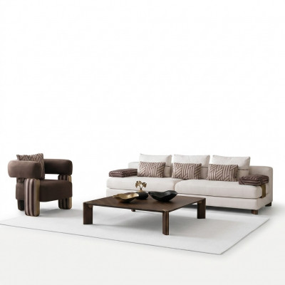 Komplett Canapé Garnitur Sofa Fauteuil Braun Stoffssofa Polstersofa Dësch