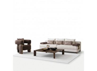 Komplett Canapé Garnitur Sofa Fauteuil Braun Stoffssofa Polstersofa Dësch