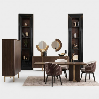 Iessgrupp Iesseck Iesszëmmer Iessdësch Still 10-deleg Bruin Holz Anricht