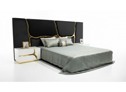 Schlofzëmmer Garnitur Duebelbett Luxus Bett Nuetsdëscher Modern Schwaarz