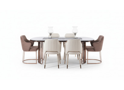 Iesszëmmer Iessgrupp Iesseck Luxus Iessdësch Still Beige Set 9 Stécker Holz