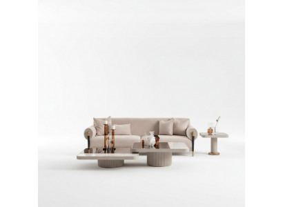 Setzgrupp Wohnzimmer Canapé 3 Sëtzer Stoffkanapé Beige Couchtischen 4-deel Legion.