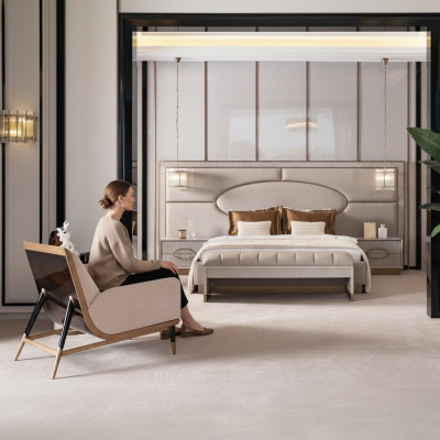 Luxus Schlofzëmmer Set Duebelbett Nuetsdëscher Set 5 Stéck Beige Sëtz
