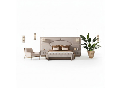 Luxus Schlofzëmmer Set Duebelbett Nuetsdëscher Set 5 Stéck Beige Sëtz