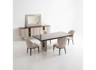Luxus Iesszëmmer Iessgrupp Iesseck Iessdësch Still Beige Set 9-Deeler Holz