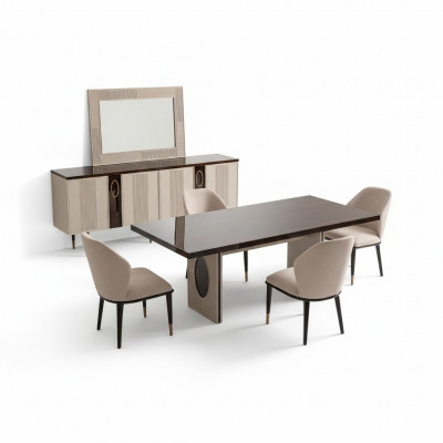 Iessck Eck-Iesszëmmer Iessgrupp Luxus-Iessdësch Still Beige Holz Set 7 Deeler
