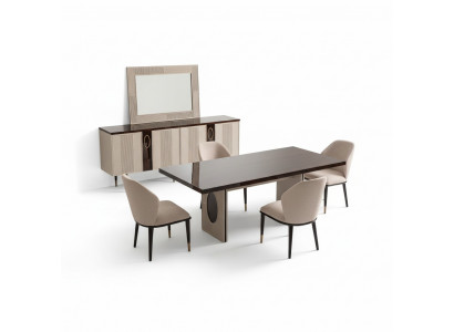 Iessck Eck-Iesszëmmer Iessgrupp Luxus-Iessdësch Still Beige Holz Set 7 Deeler