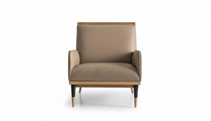 Sesselle vun engem Sëtz, Luxus Clubsessell, beige Kënschtlecher Lieder, Wunnzëmmer.