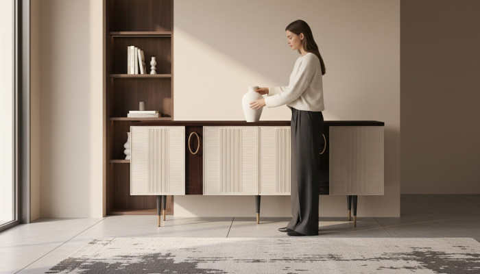 Sideboard Anrichte Kommode Holz Schaf Wäiss Design Iesszëmmer Miwwelen