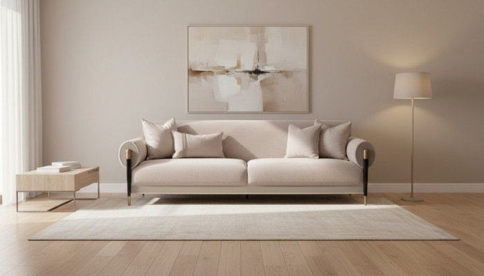 Dräisëtzer Stoffcouch Sofa 3 Sëtz Plüschcouch Modernen Design Beige Nei