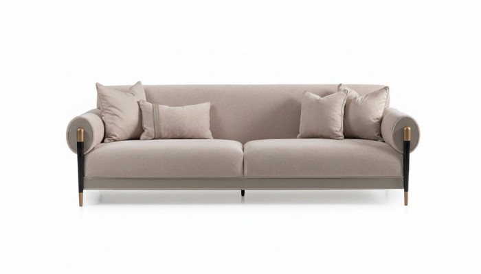 Dräisëtzer Stoffcouch Sofa 3 Sëtz Plüschcouch Modernen Design Beige Nei