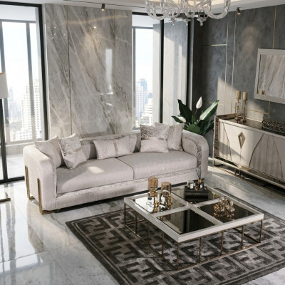 Drësëtzer Canapé 3 Sëtz Dësch Gray Polstersofa Stoffsofa Set 2-Deeler