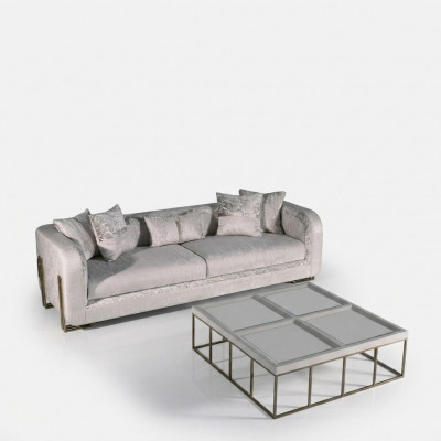 Drësëtzer Canapé 3 Sëtz Dësch Gray Polstersofa Stoffsofa Set 2-Deeler