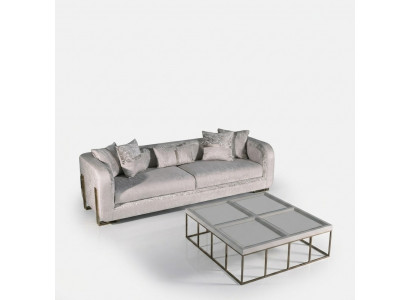 Drësëtzer Canapé 3 Sëtz Dësch Gray Polstersofa Stoffsofa Set 2-Deeler
