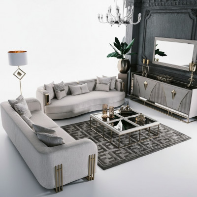 Komplett Couchset Dräisëtzer Stoffcanapé Set 8t Deeler Wunnzëmmer Grouss