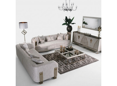 Wunnzëmmer Komplett Couch Garnitur Dräisëtzer Stoffsofa Set 6-Deeler Grouss